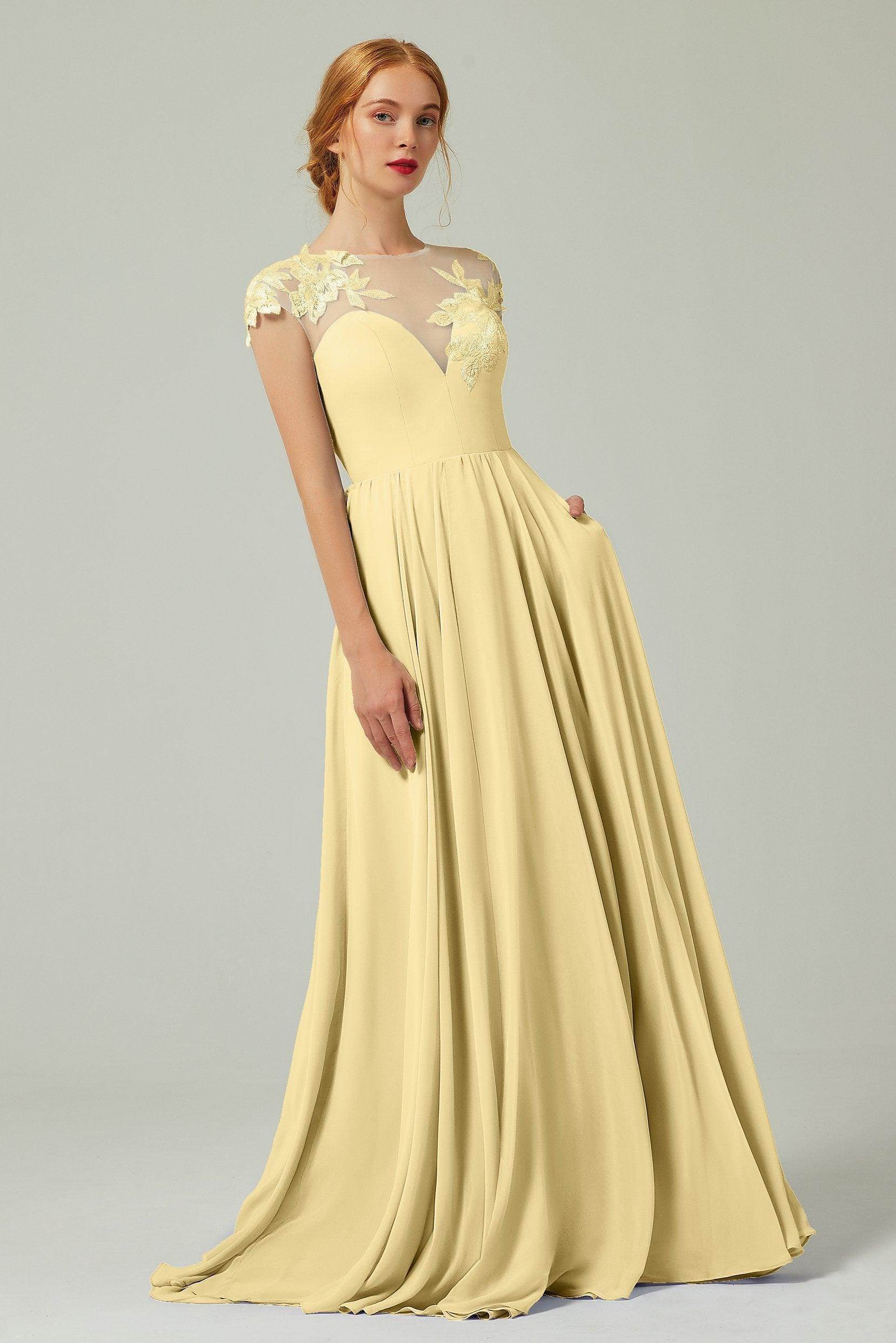 A-Line Sweep-Brush-Train Chiffon Bridesmaid Dress CB0248PS - COCOMELODY